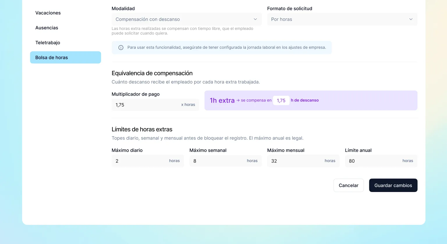 Banco de horas: gestiona y compensa las horas extra de tu equipo