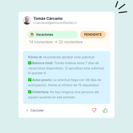 Sugerencia de la IA de Kinmu para aprobar una solicitud