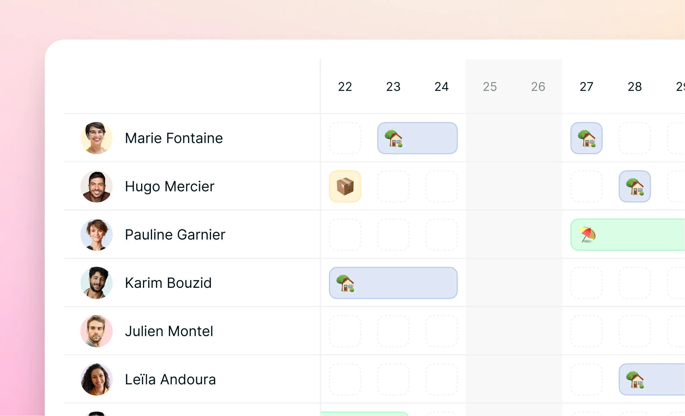 Calendrier d'équipe : voyez où se trouve chaque personne d'un coup d'œil