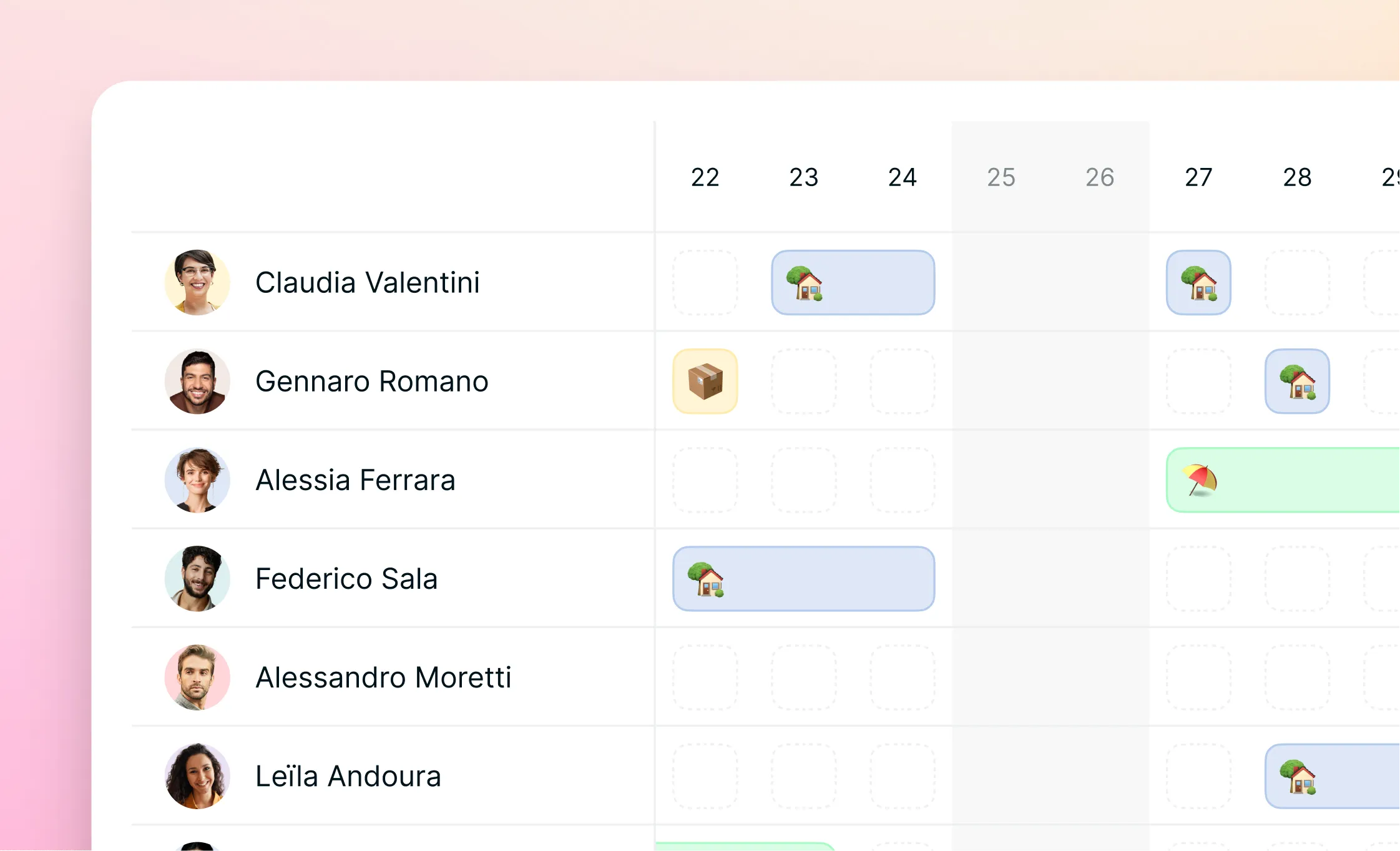 Calendario del team: scopri a colpo d'occhio dove si trova ogni persona