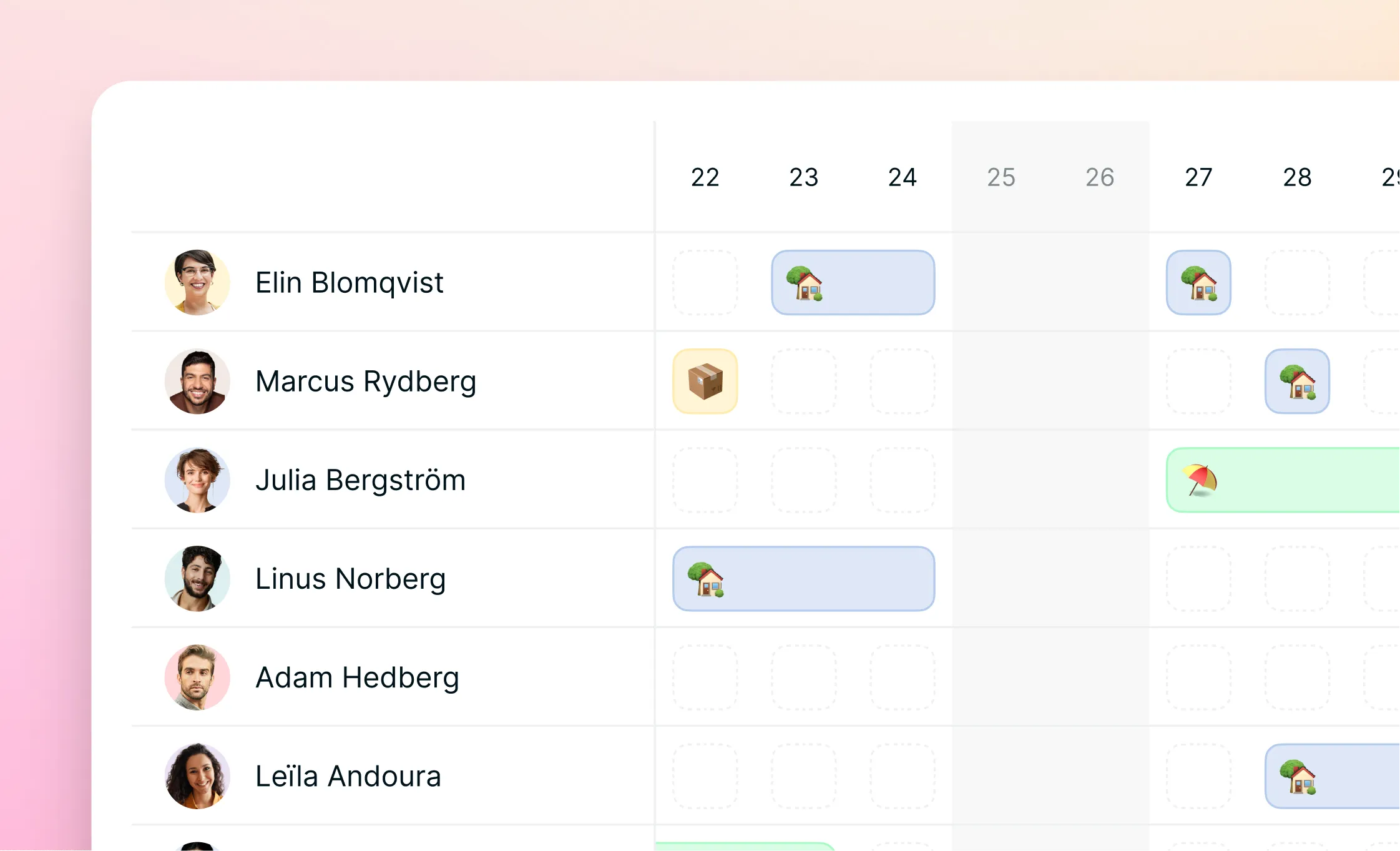 Teamkalender: se direkt var varje person befinner sig