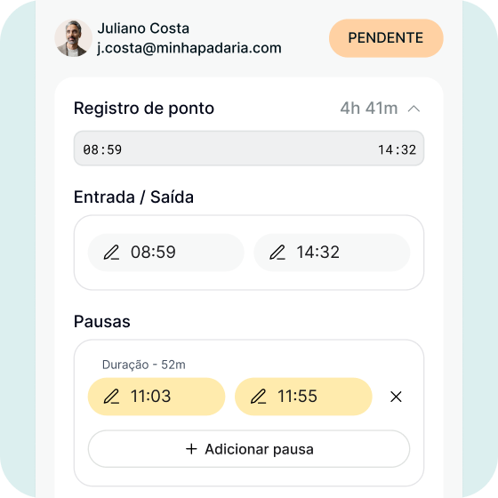 Edição de um registro com entrada, saída e pausas