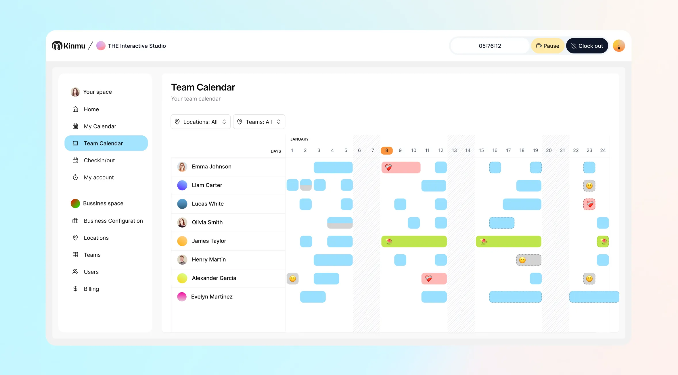Kinmu team calendar