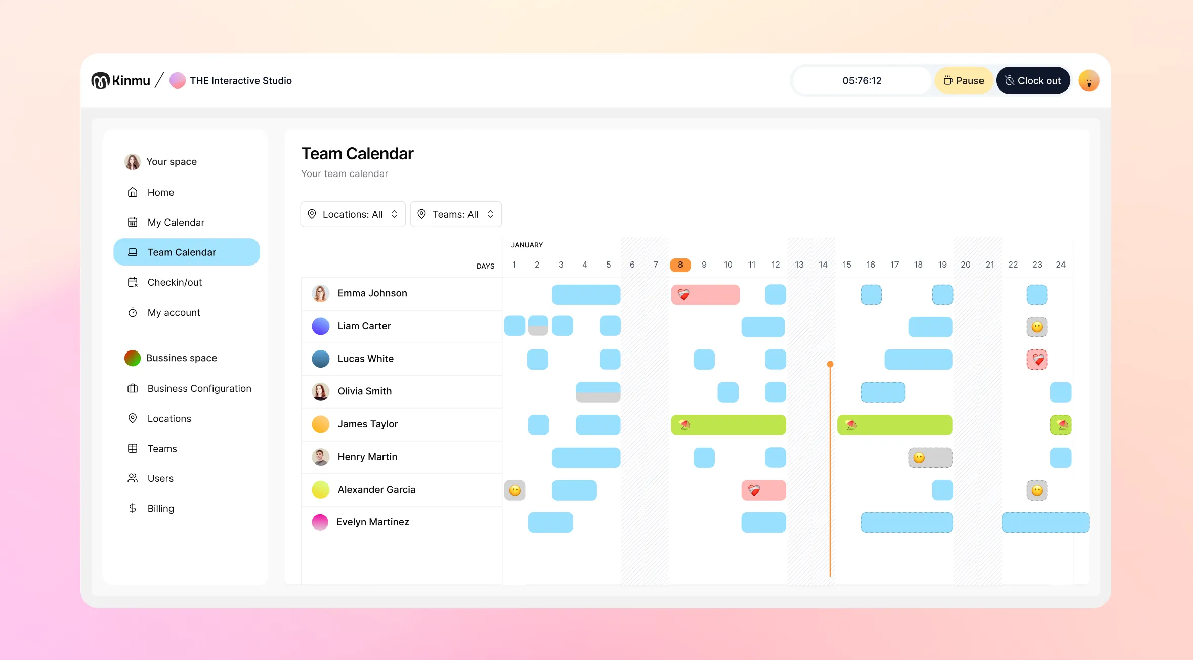 Absence management panel in Kinmu