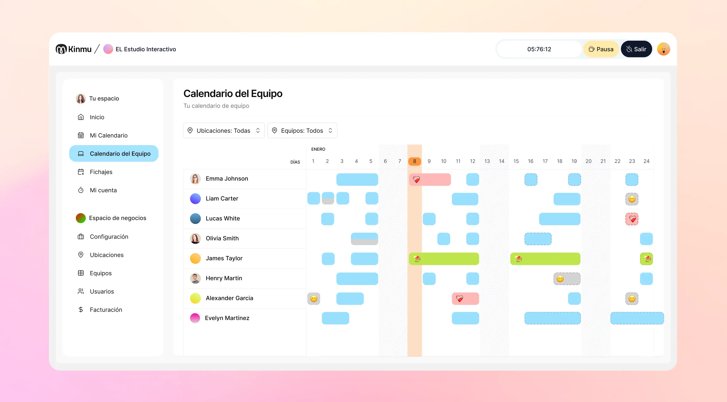 Calendario de equipo de Kinmu