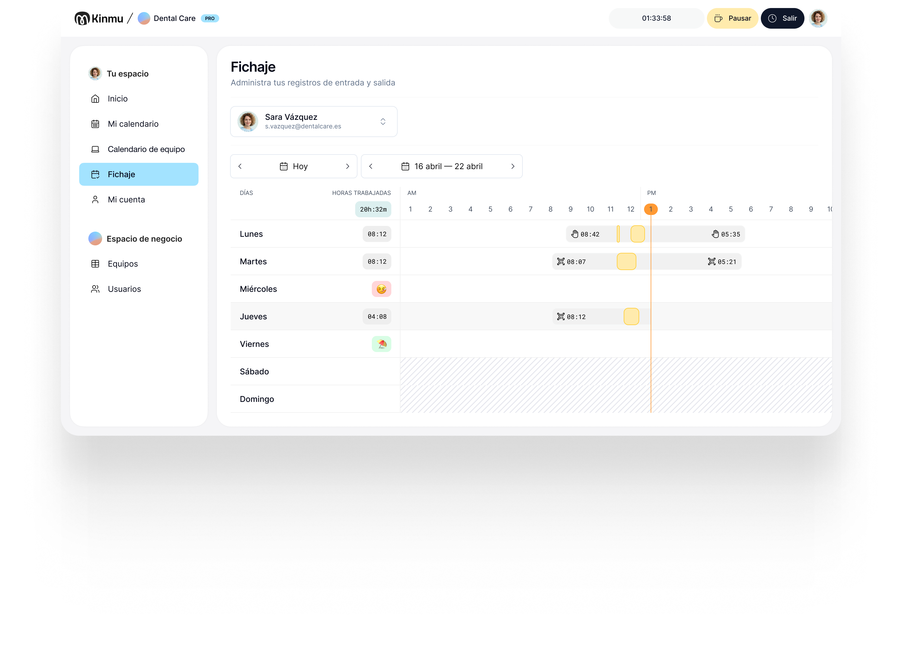 Kinmu Dashboard - Control horario y gestión de ausencias