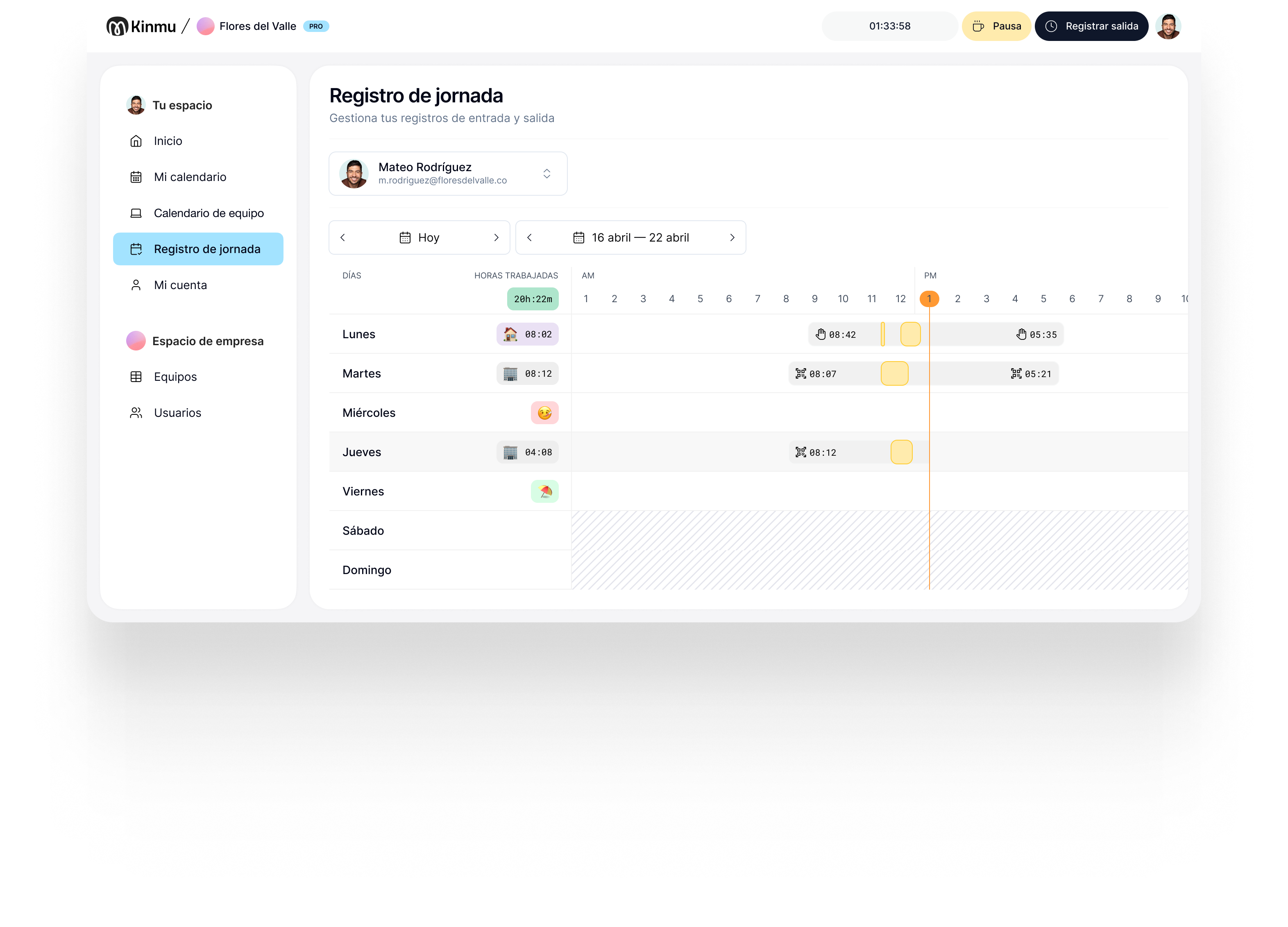 Kinmu Dashboard - Control horario y gestión de ausencias