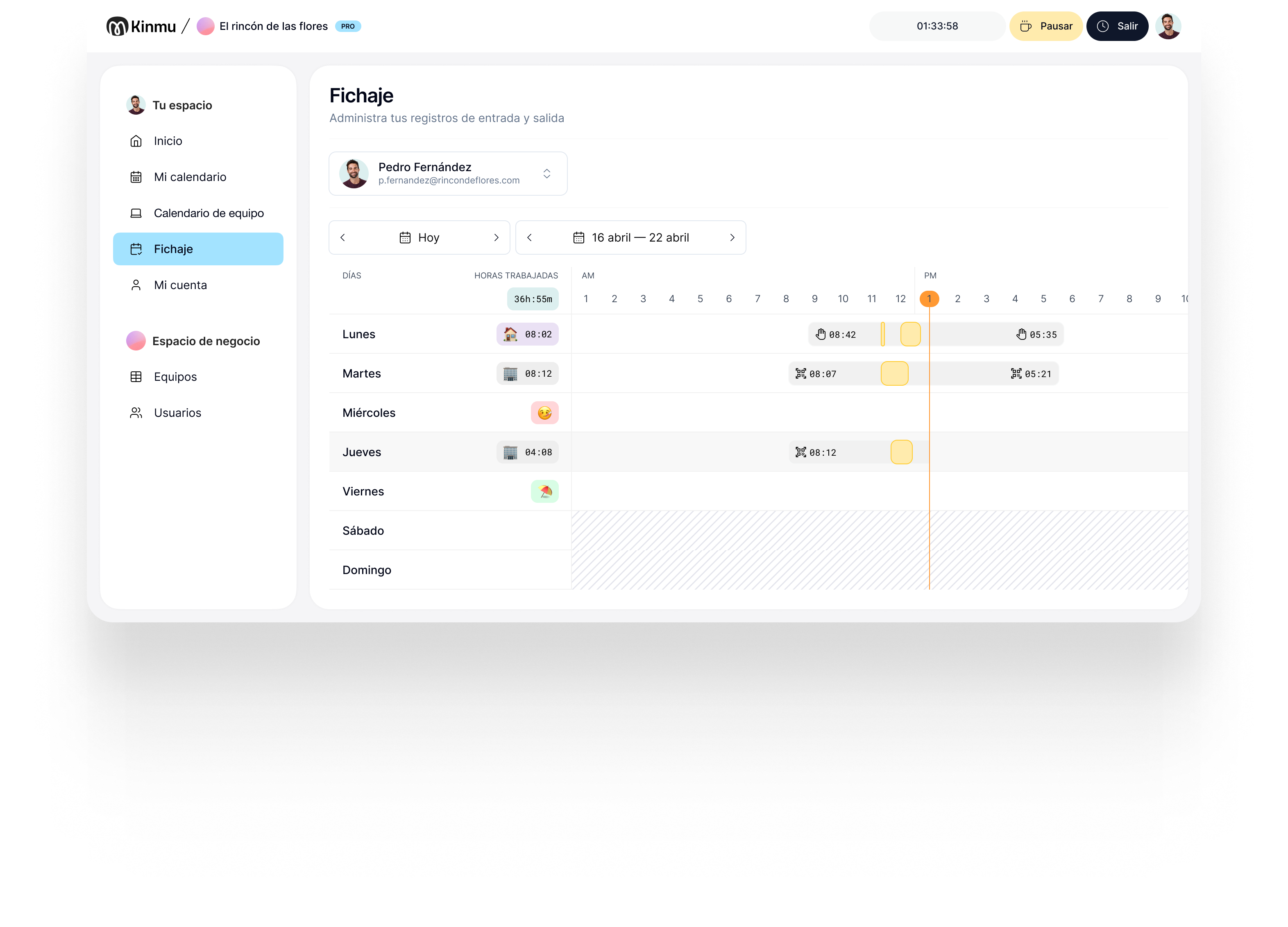 Kinmu Dashboard - Control horario y gestión de ausencias