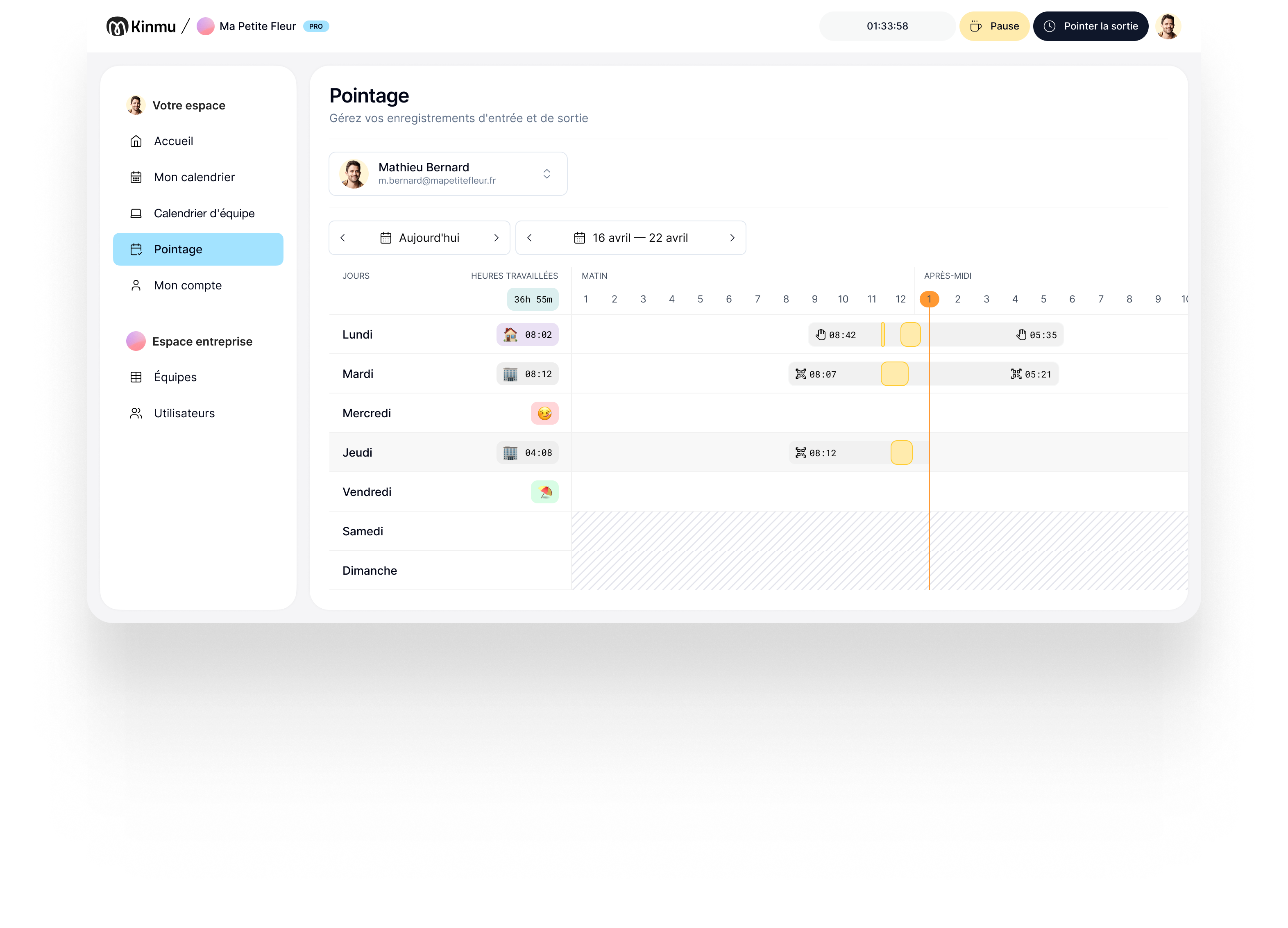 Kinmu Dashboard - Pointage et gestion des absences