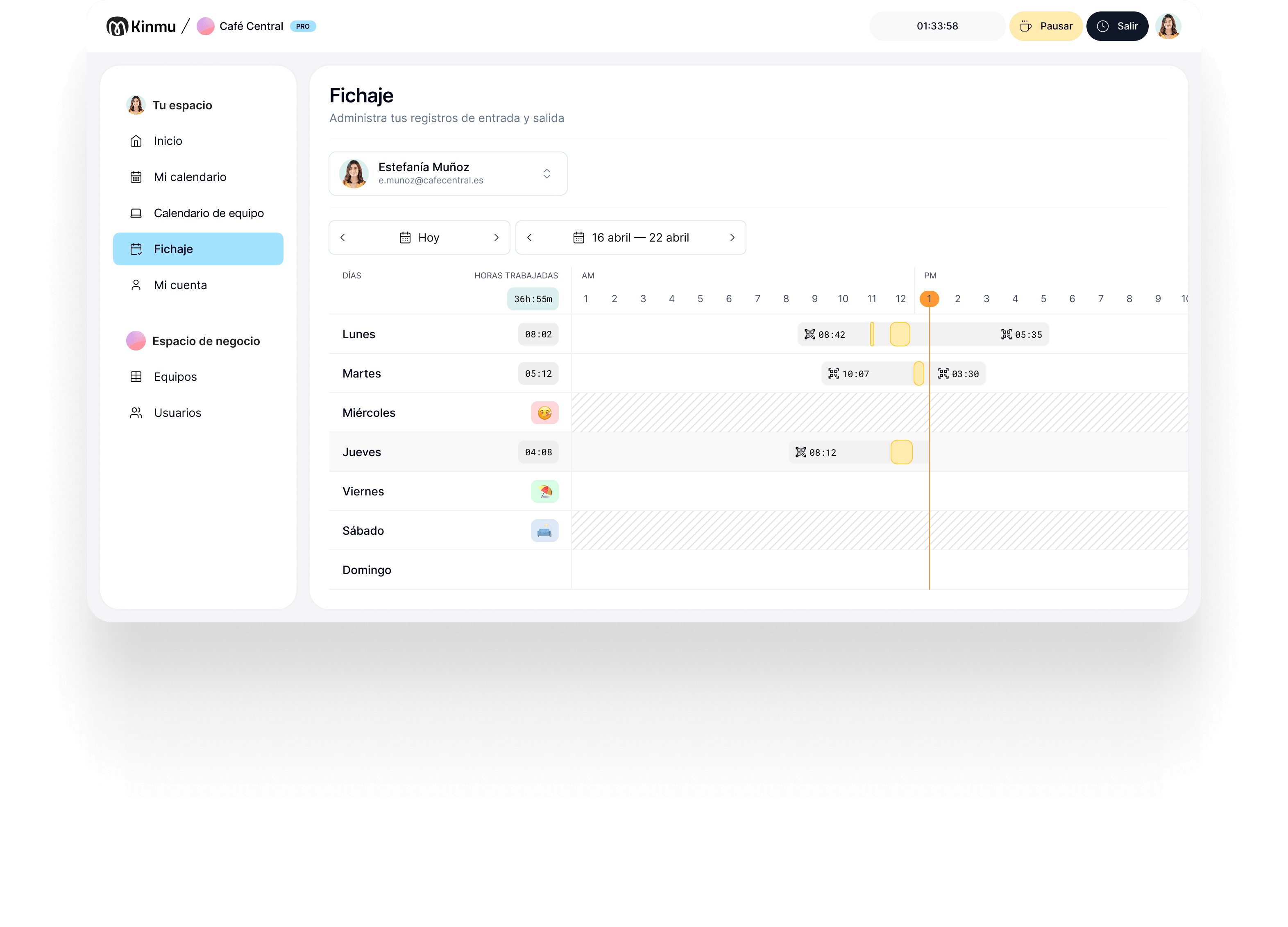 Kinmu Dashboard - Control horario y gestión de ausencias