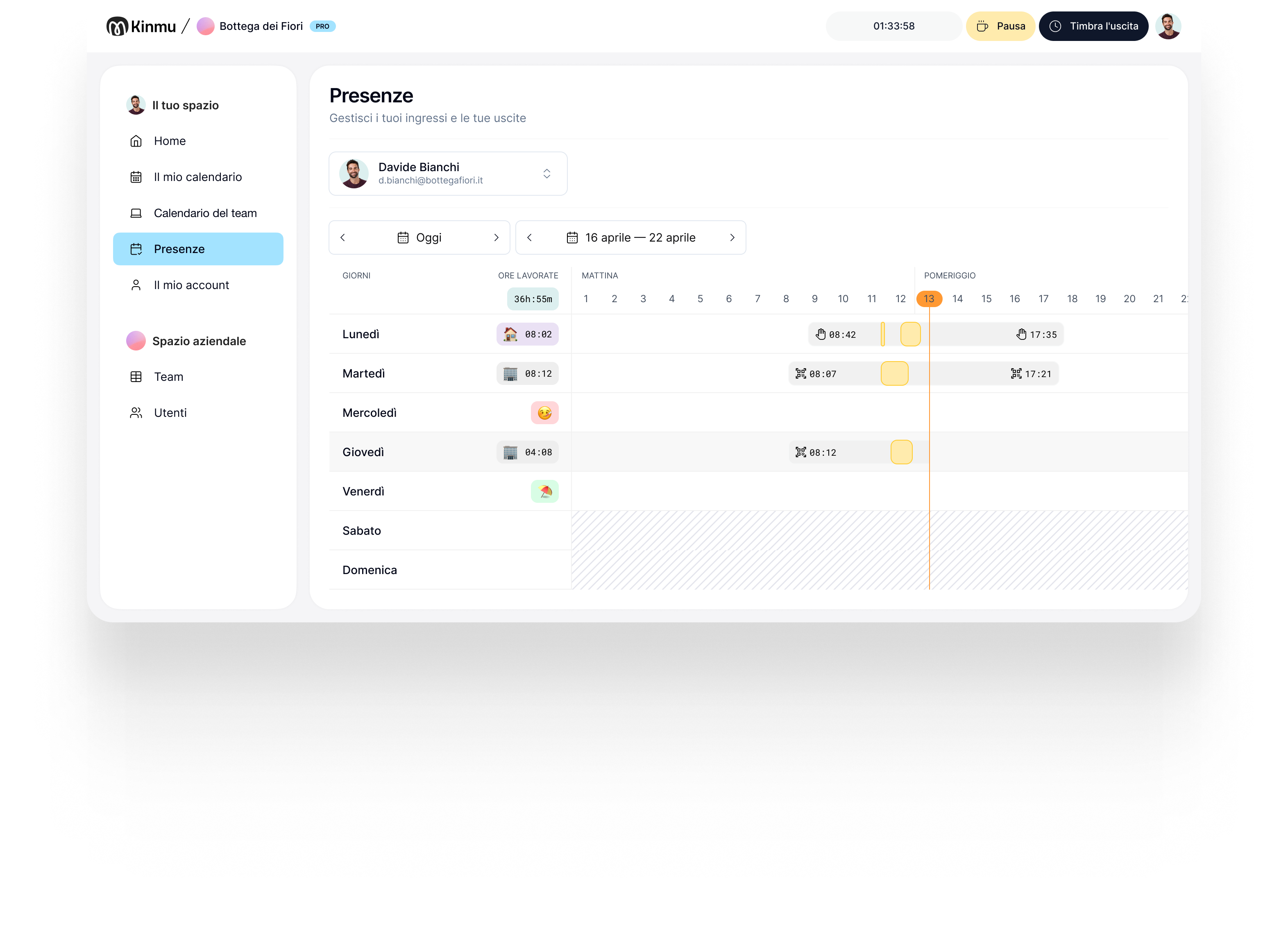 Kinmu Dashboard - Rilevazione presenze e gestione assenze