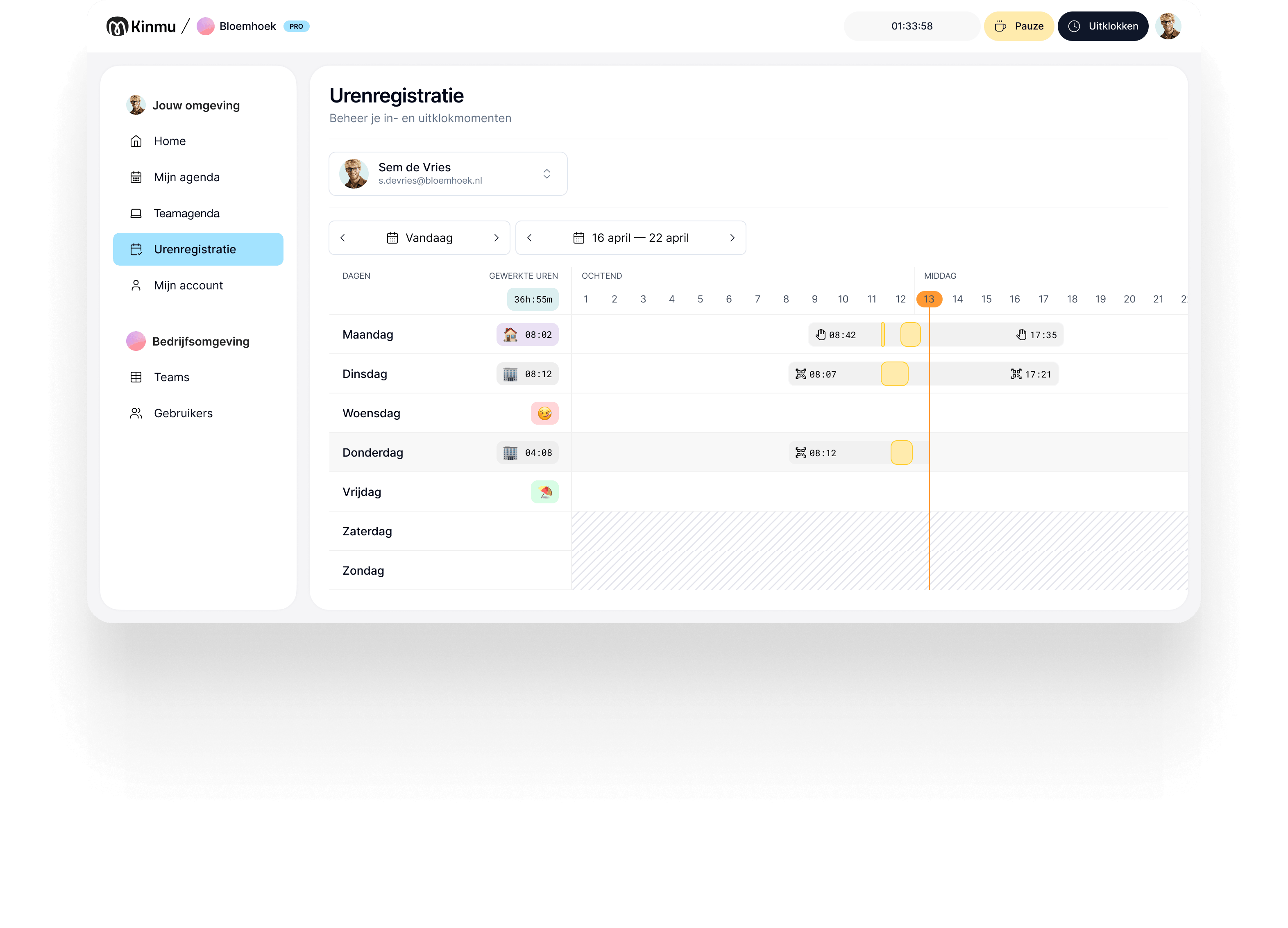 Kinmu Dashboard - Tijdregistratie en verlofbeheer