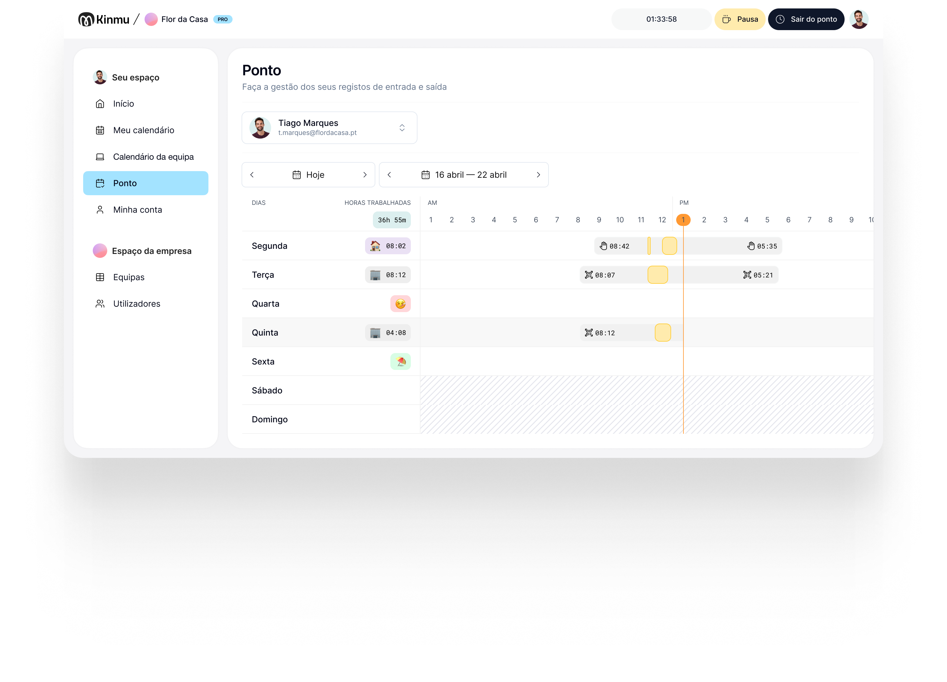 Kinmu Dashboard - Registo de horas e gestão de ausências