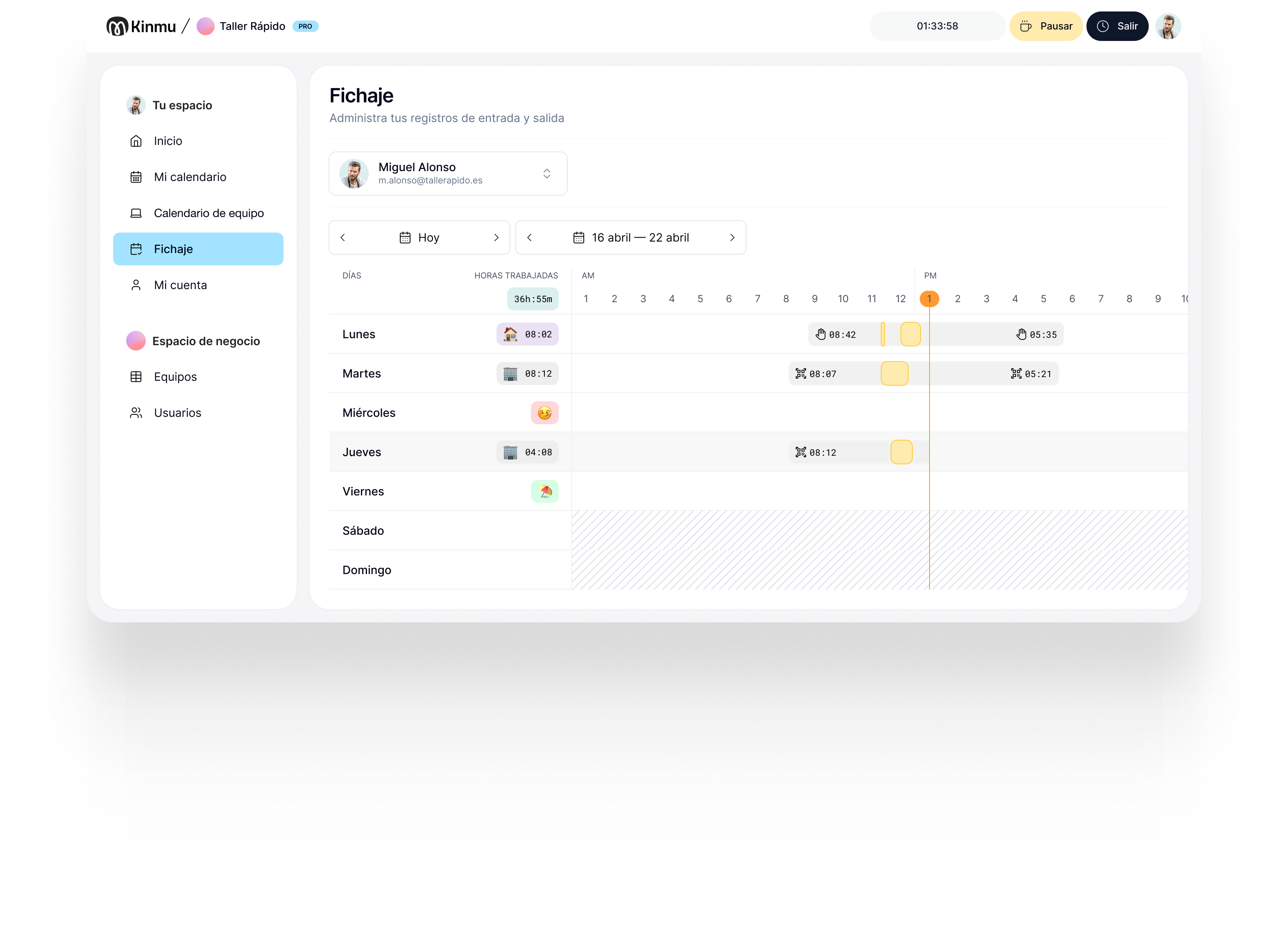 Kinmu Dashboard - Control horario y gestión de ausencias