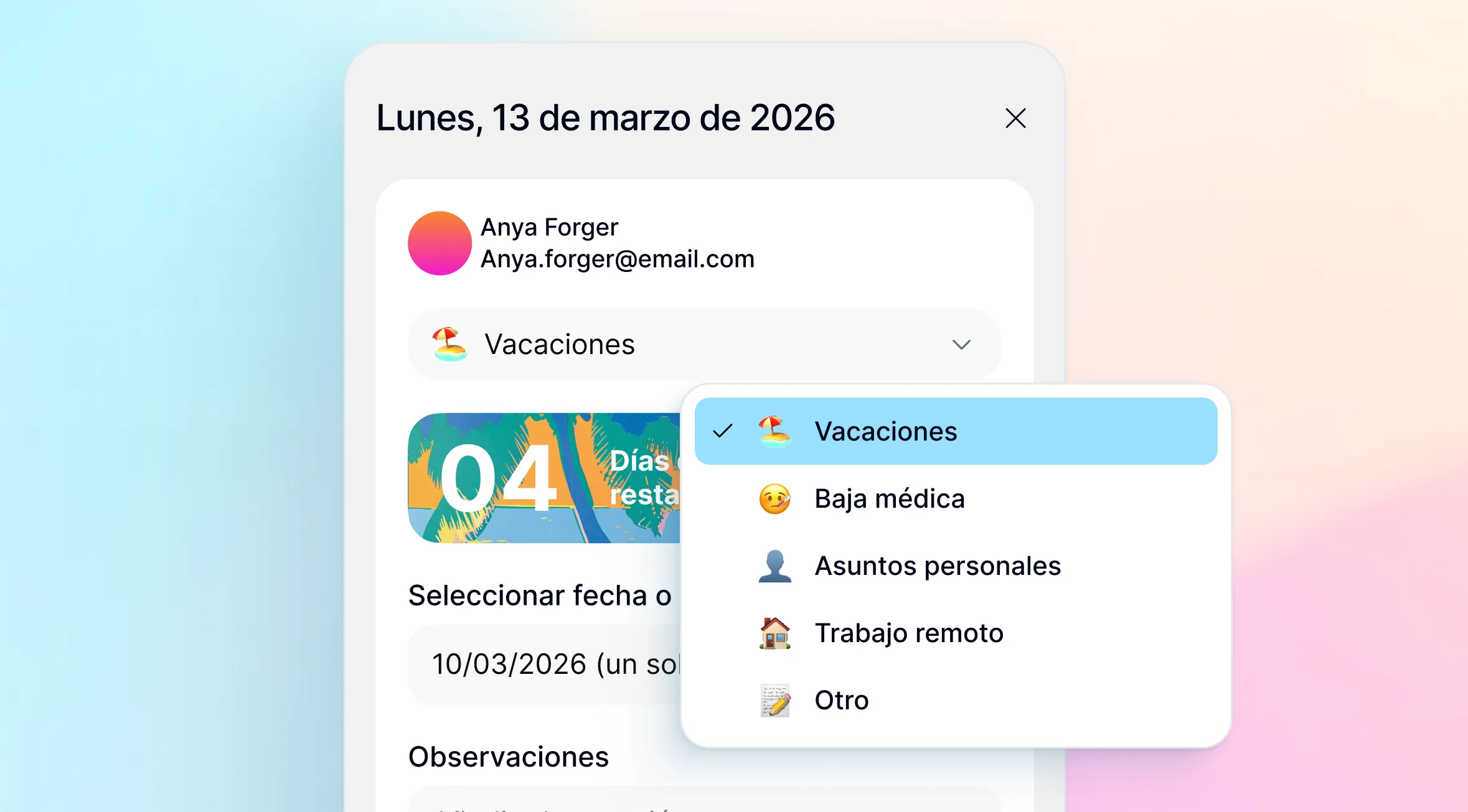 Tipos de ausencias en Kinmu