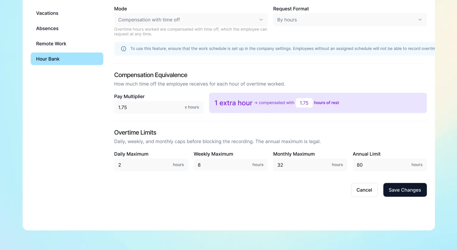 Banked hours: manage and compensate your team's overtime
