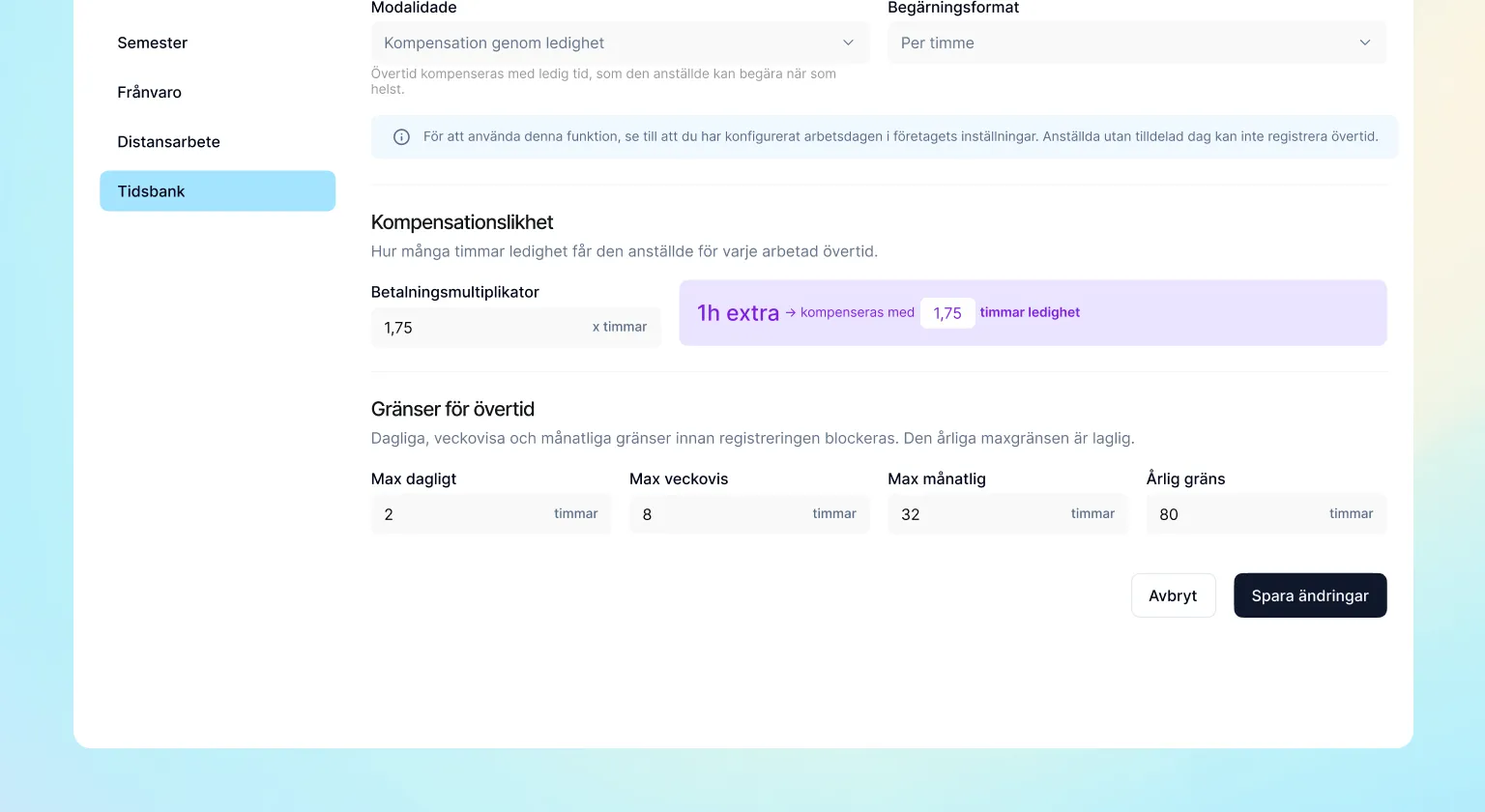 Tidbank: hantera och kompensera teamets övertid