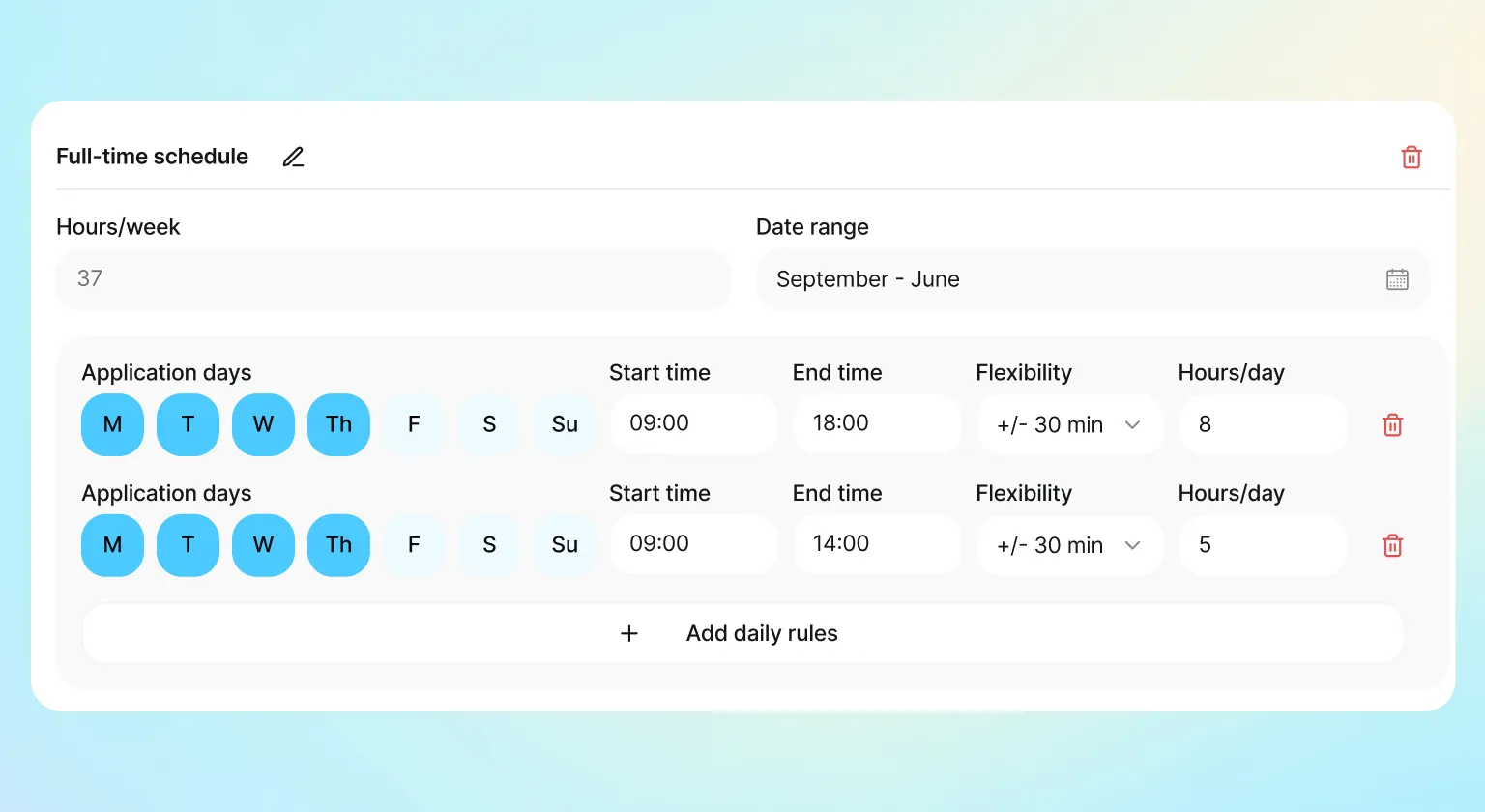 Working hours: set up your team's schedule in Kinmu