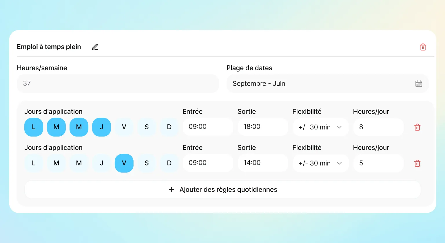 Temps de travail : configurez l'horaire de votre équipe dans Kinmu