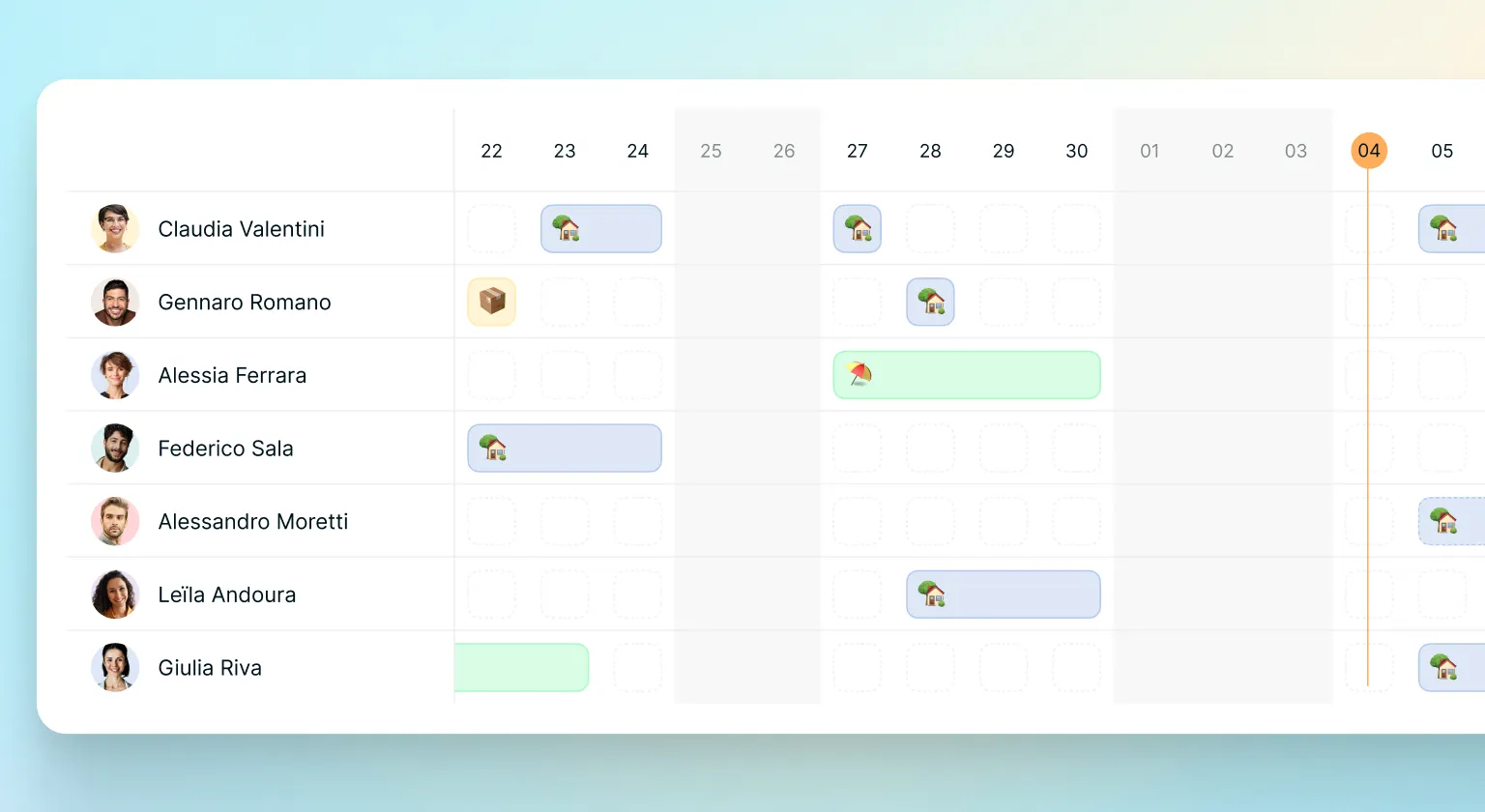 Calendario del team: scopri a colpo d'occhio dove si trova ogni persona