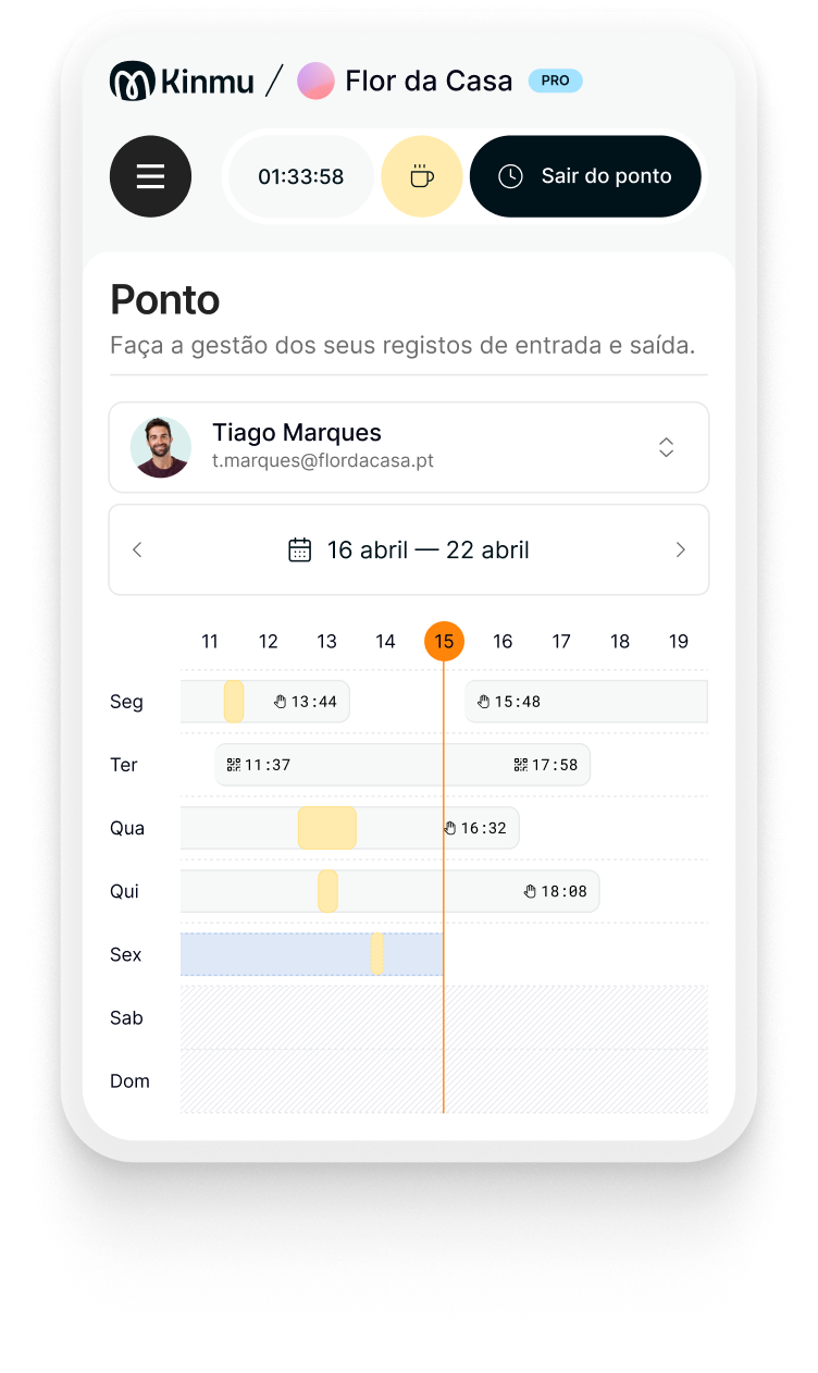 Kinmu Dashboard - Registo de horas e gestão de ausências