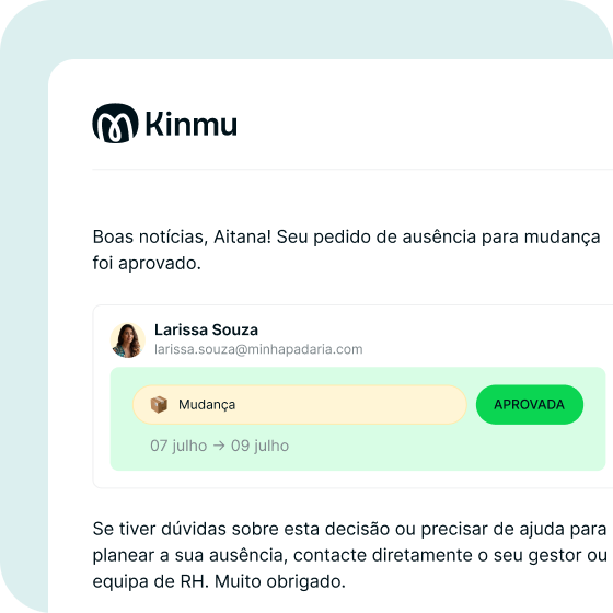 Notificação de aprovação de ausência na Kinmu