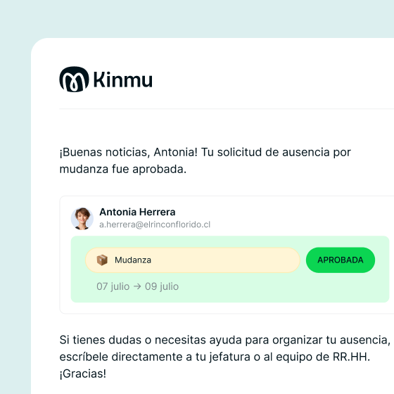 Notificación de aprobación de ausencia en Kinmu
