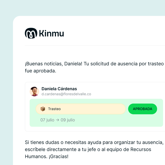 Notificación de aprobación de ausencia en Kinmu