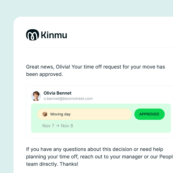 Absence approval notification in Kinmu