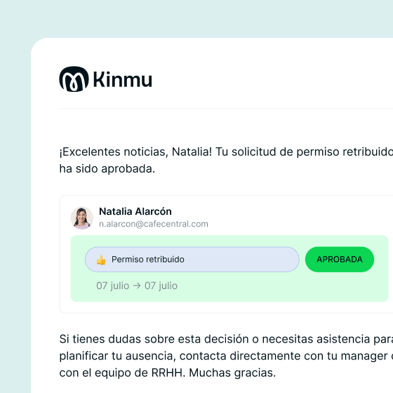 Notificación de aprobación de ausencia en Kinmu