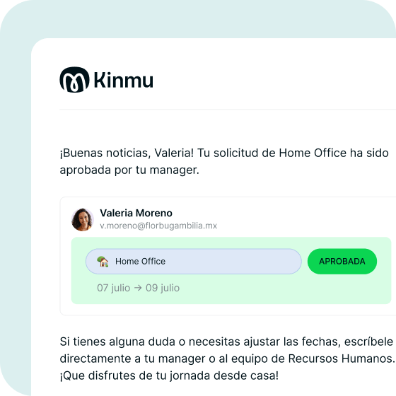 Notificación de aprobación de solicitud en Kinmu