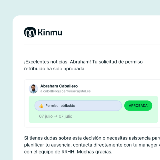 Notificación de aprobación de ausencia en Kinmu