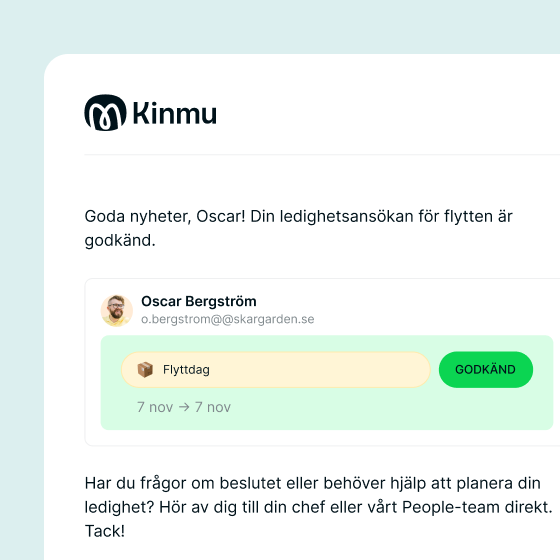 Absence approval notification in Kinmu