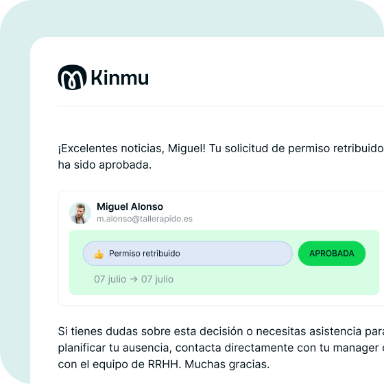 Notificación de aprobación de ausencia en Kinmu