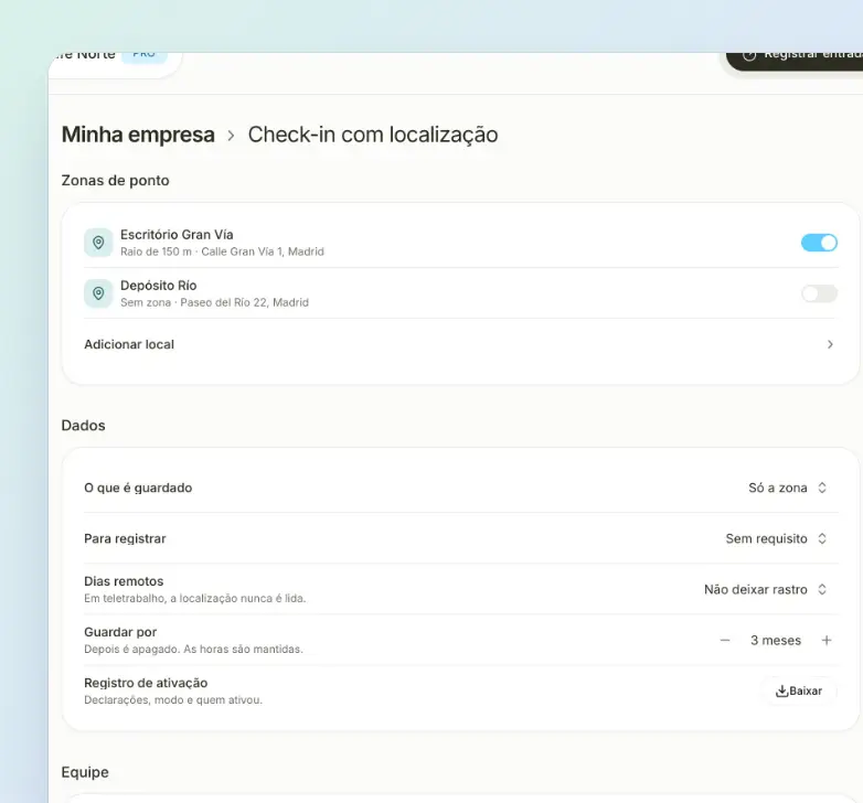 Registros de ponto com contexto de localização
