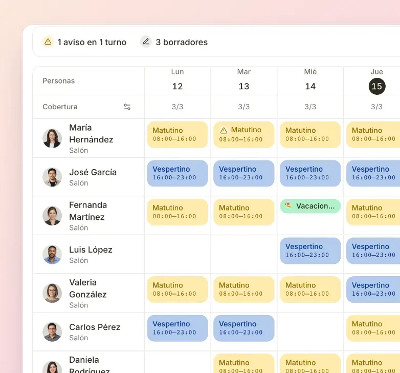 Planea los turnos de tu equipo en un solo lugar